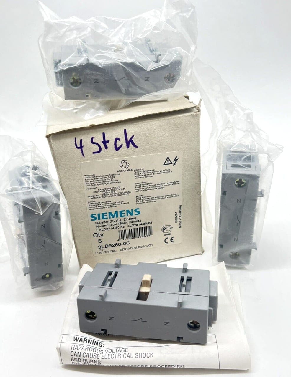 4Pcs Siemens N-/PE-Klemme 3LD9280-0C Neu / OVP