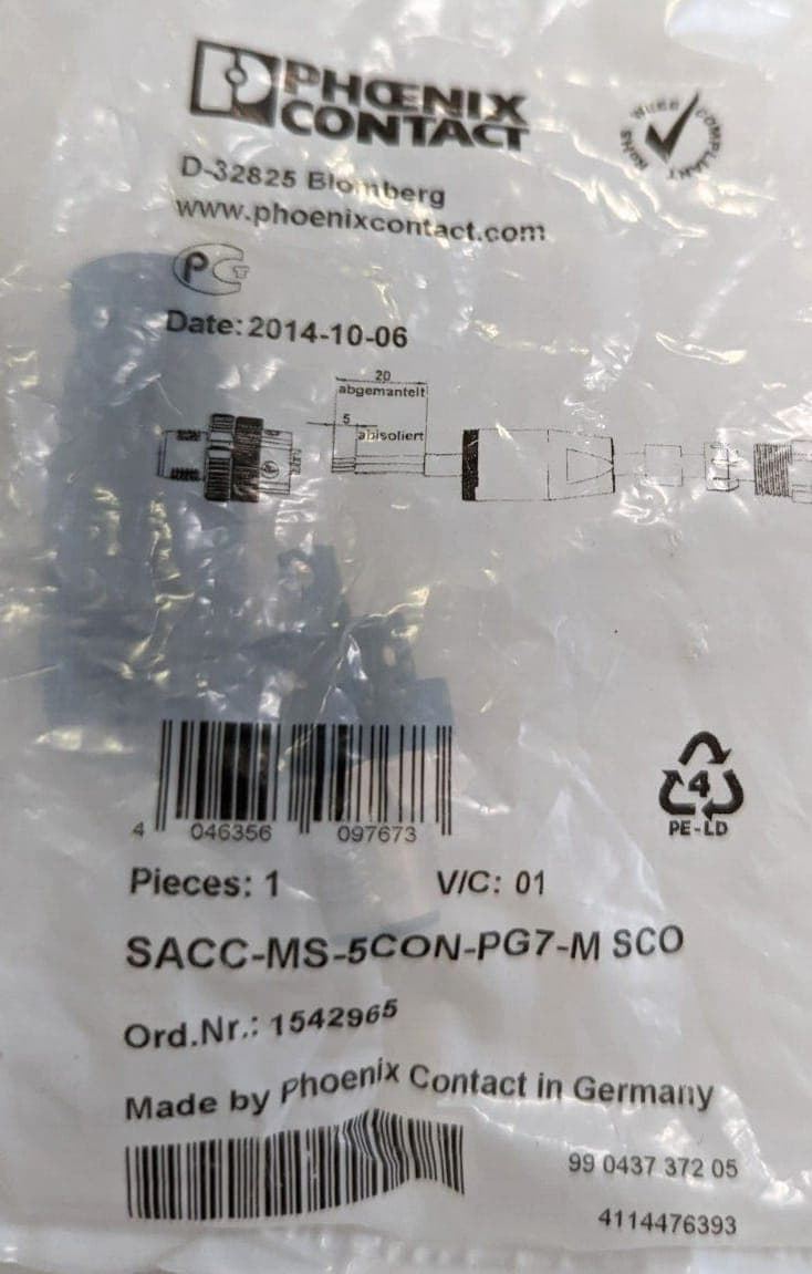 PHOENIX CONTACT RUNDSTECKER SACC-MS-5PCON-PG7-M SCO KABELMONTAGE 1542965