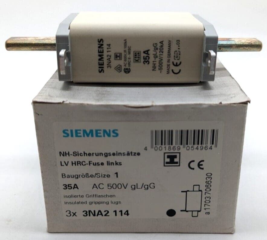 3 Stück SIEMENS (3NA2 114) Sicherungseinsatz | 35A | 500V/120kA | NH1