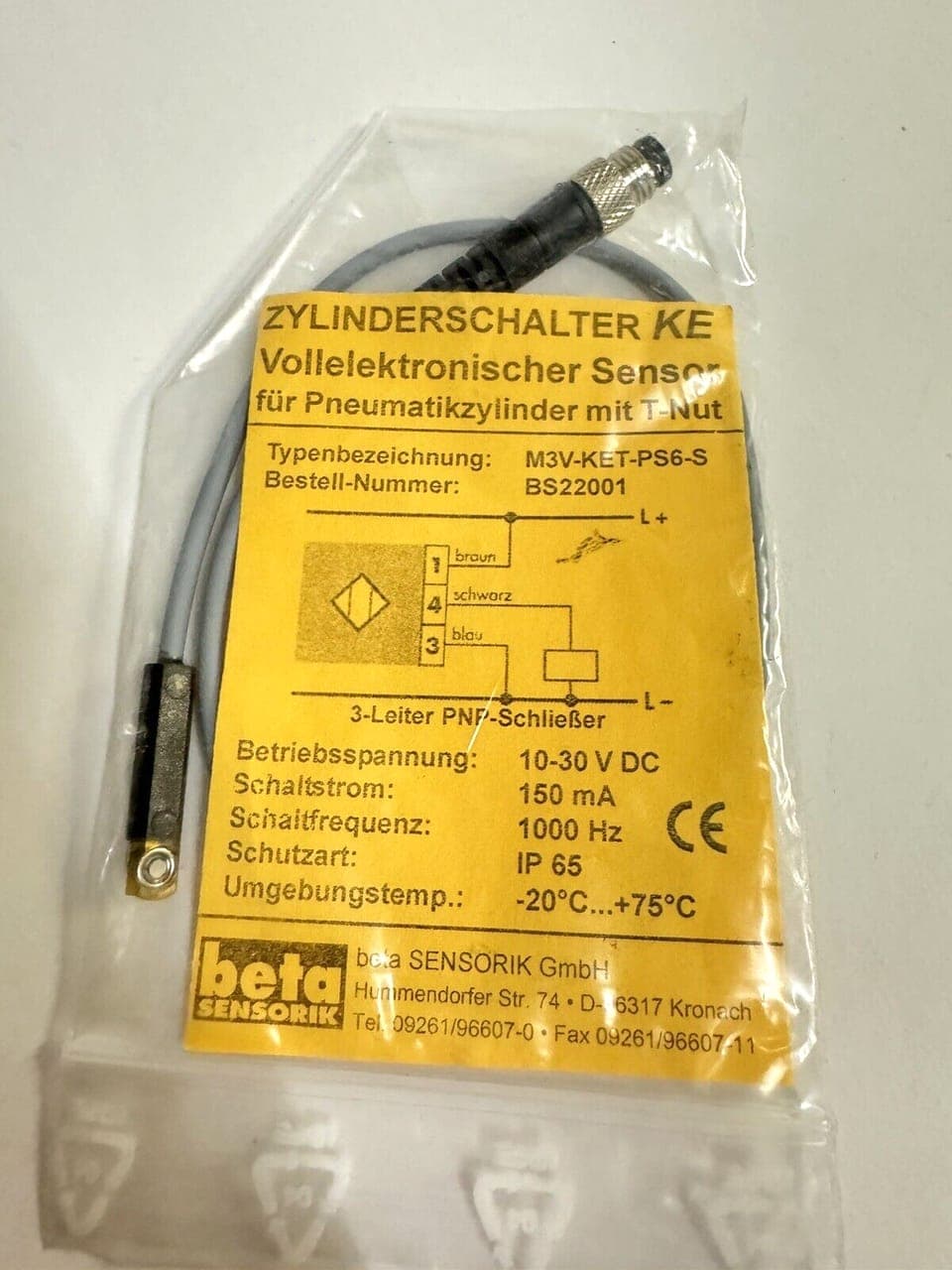 beta-Sensorik M3V-KET-PS6-S Magnetischer Zylindersensor PNP Schließer