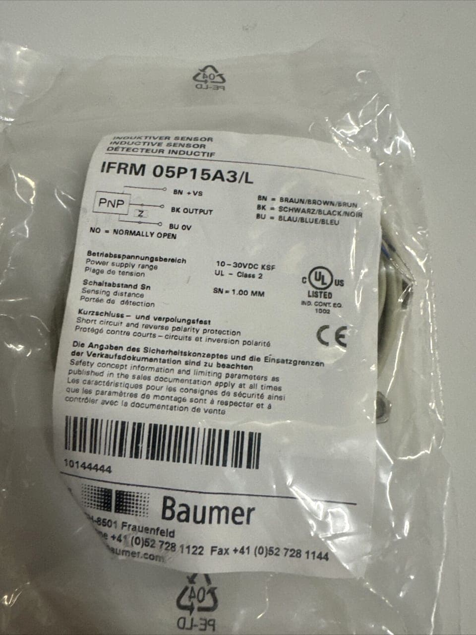 Baumer IFRM 05P15A3/L Induktiver Inductive Sensor Switch PNP NO Schließer 1mm M5