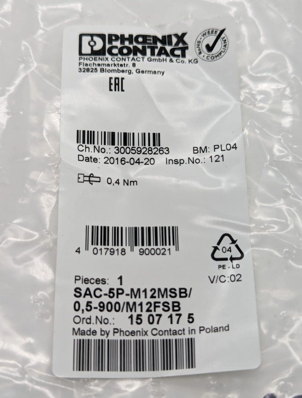 Phoenix Contact SAC-5P-M12MSB/0,5-900/M12FSB 15 07 17 5