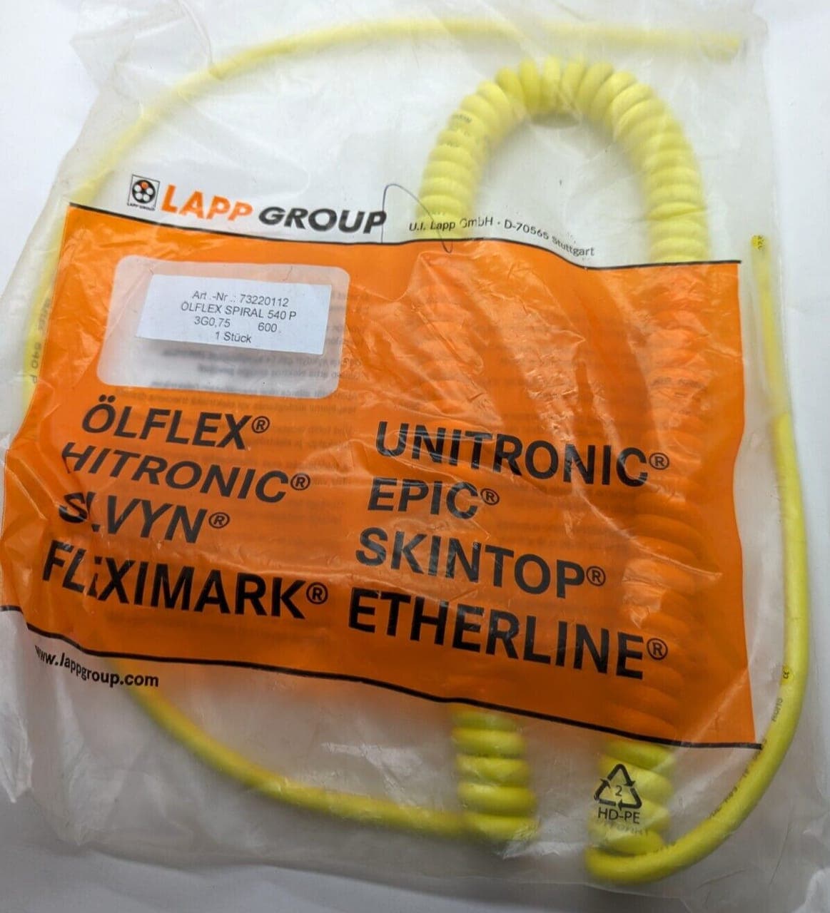 Lapp Kabel ÖLFLEX Spiral 540 P -3G0,75- 600- 73220112 Gelb