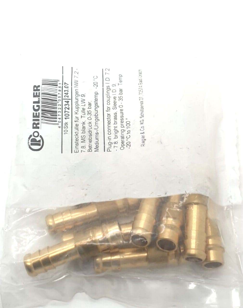 10x Riegler EinStecktülle für Kupplungen NW 7,2-7,8,MS blank Tülle LW 9