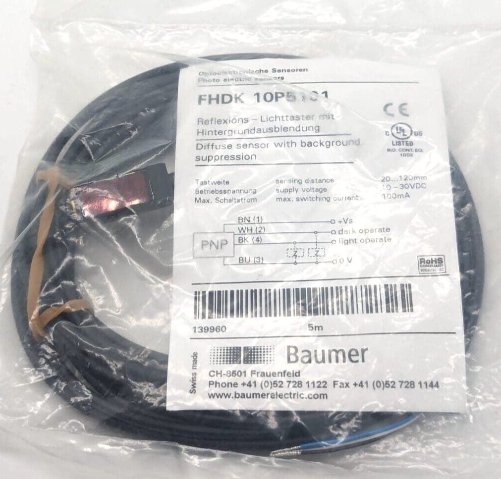Baumer FHDK 10P5101 electric Reflexions-Lichttaster mit Hintergrundausbung NEU