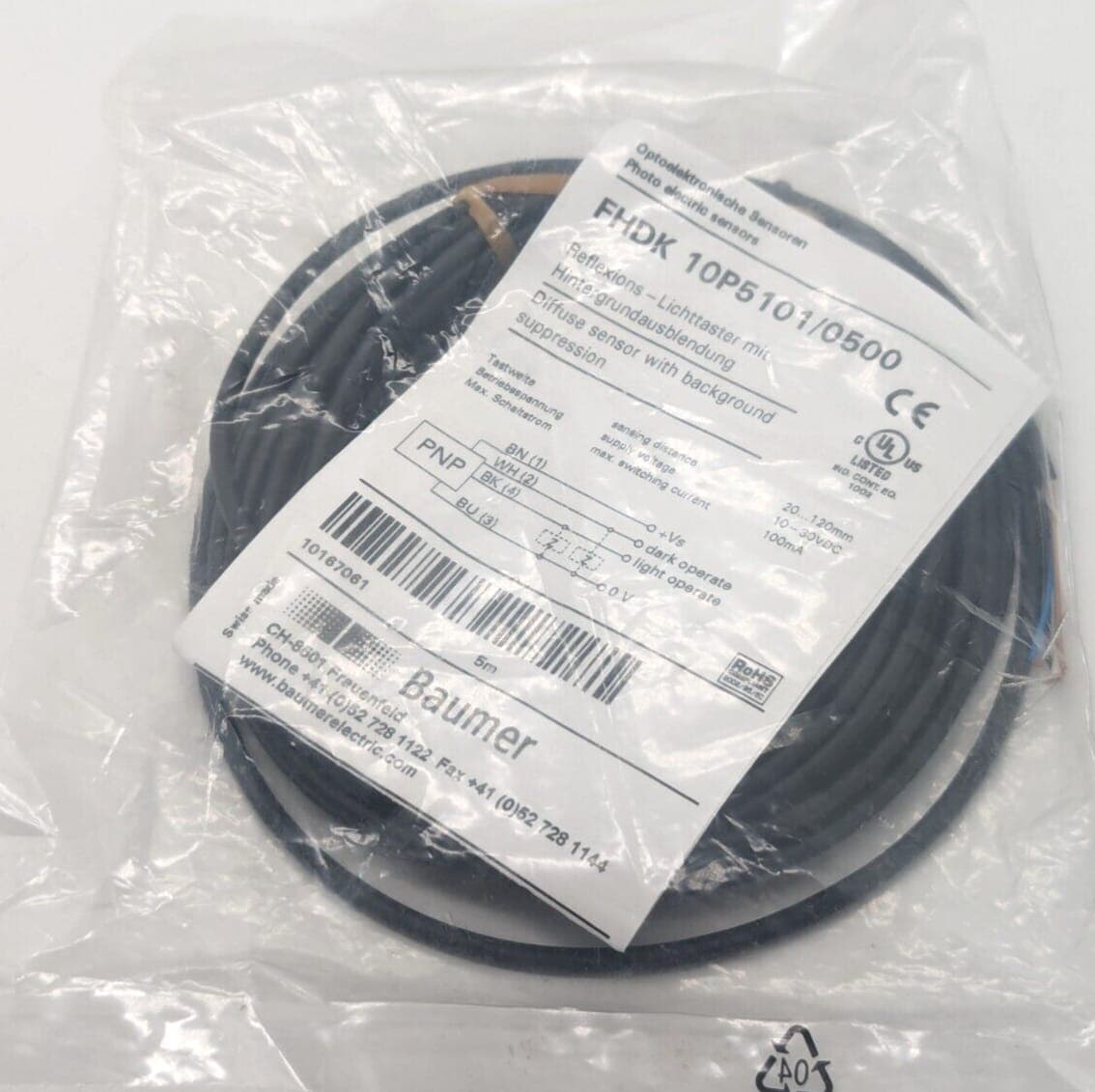 Baumer FHDK 10P5101/0500 electric Reflexions-Lichttaster mit Hintergrundausbung