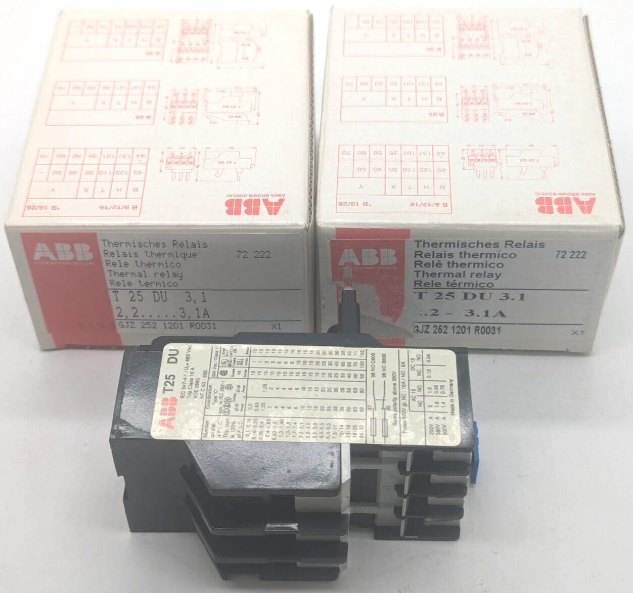 2x ABB T25 DU 3,1 Thermisches Relais 2,2...3,1A GJZ 252 1201 R0031 NEU OVP