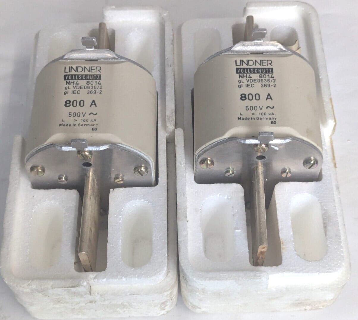 2x Linder Vollschutz NH4 8014 800A 500V 100KA NEU OVP