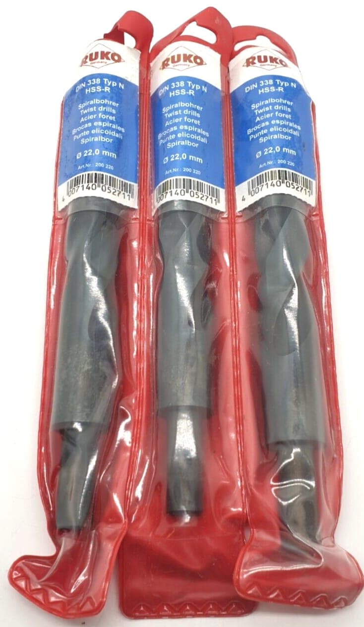 3x Ruko Din 338 Typ N HSS-R Bohrer Spiralbohrer Metallbohrer 22,0 mm