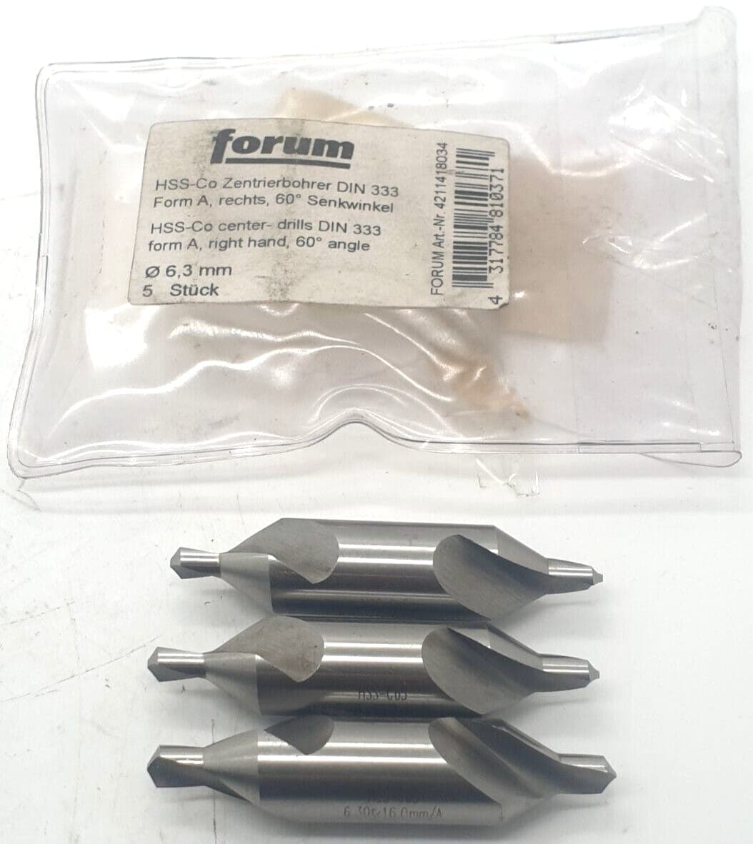 3x Forum 6,30 mm Zentrierbohrer DIN 333 6,30x16 mm/A