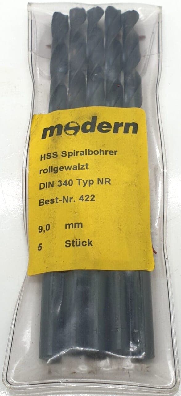 5x Modern HSS Spiralbohrer DIN 340 Typ NR 9,0mm