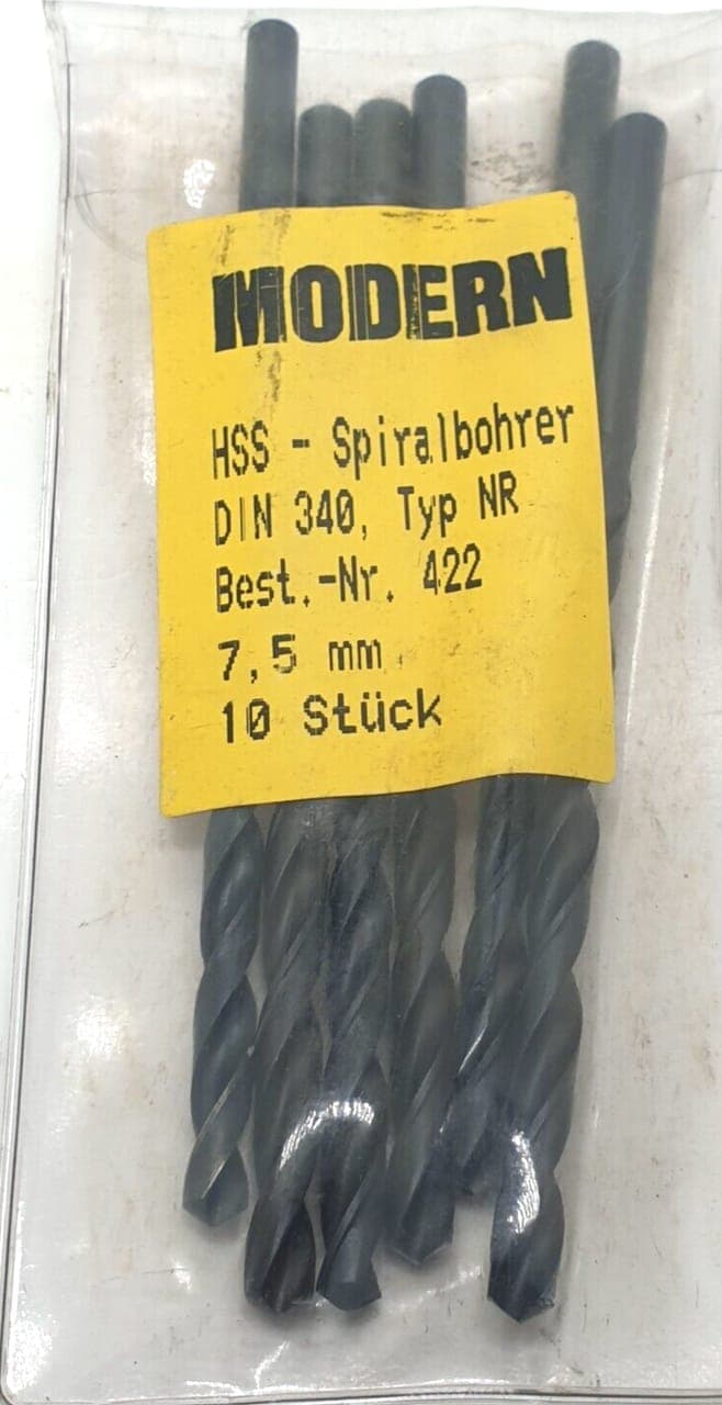 6x Modern HSS Spiralbohrer DIN 340 Typ NR 7,5mm