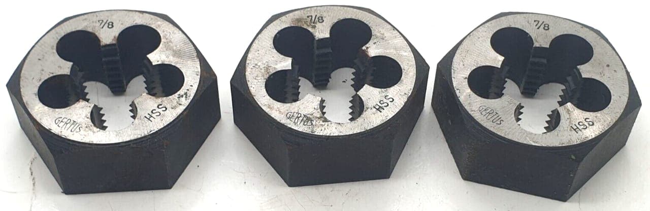 3x Sechskant 7/8 HSS Schneideisen Gertus